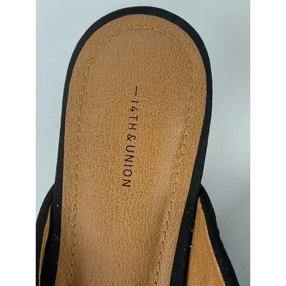 14th & Union Womens Black Faux Suede Pointed Toe V-Cut Vamp Mules Size 10M